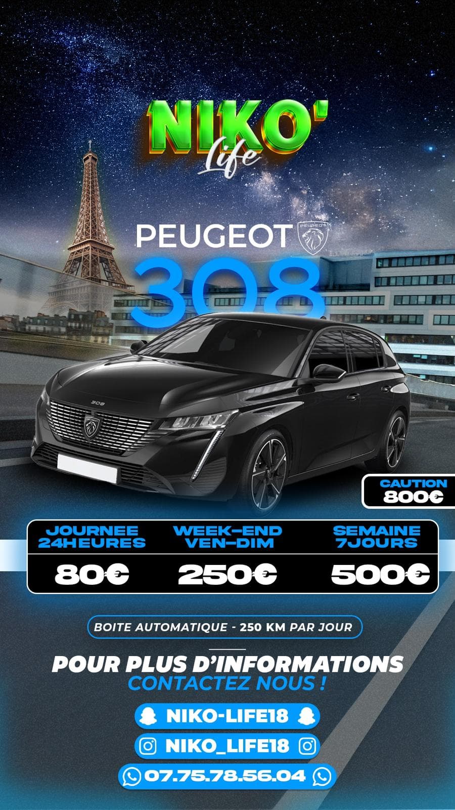 Peugeot 308  Noir